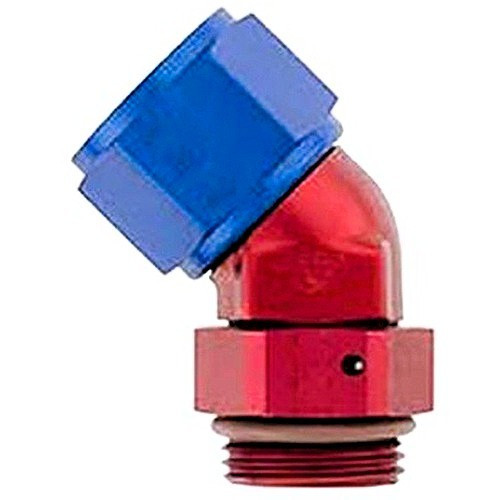 Fitting - Adapter - 45 Degree - 6 AN Female to 6 AN Male O-Ring - Aluminum - Red / Blue Anodized - Each
