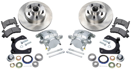 Brake System - Front - GM Metric - 1 Piston Caliper - 11.000 in Plain Iron Rotor - Offset Hub - Iron - Clear Zinc - Ford Mustang II Spindles - Kit