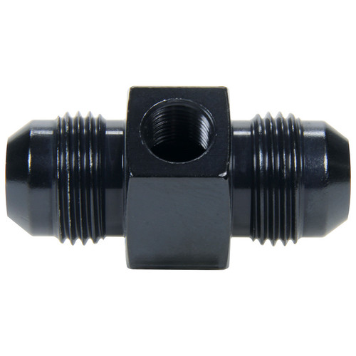 Fitting - Gauge Adapter - Straight - 4 AN Male to 4 AN Male - 1/8 in NPT Gauge Port - Aluminum - Black Anodized - Each