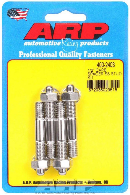 Carburetor Stud - 5/16-18 and 5/16-24 in Thread - 2.225 in Long - Hex Nuts - Stainless - Polished - Set of 4