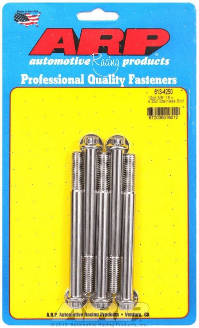 Bolt - 3/8-16 in Thread - 4.250 in Long - 3/8 in 12 Point Head - Stainless - Polished - Universal - Set of 5
