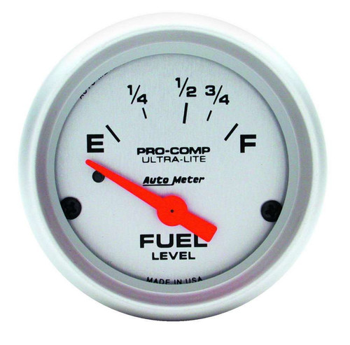 Fuel Level Gauge - Ultra-Lite - 73-10 ohm - Electric - Analog - Short Sweep - 2-1/16 in Diameter - Silver Face - Each