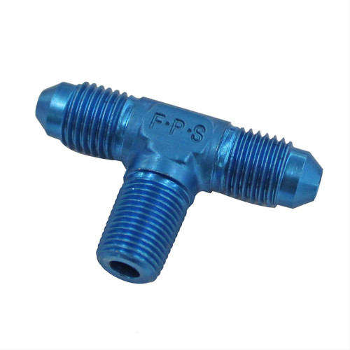 Fitting - Adapter Tee - 8 AN Male x 8 AN Male x 3/8 in NPT Male - Aluminum - Blue Anodized - Each