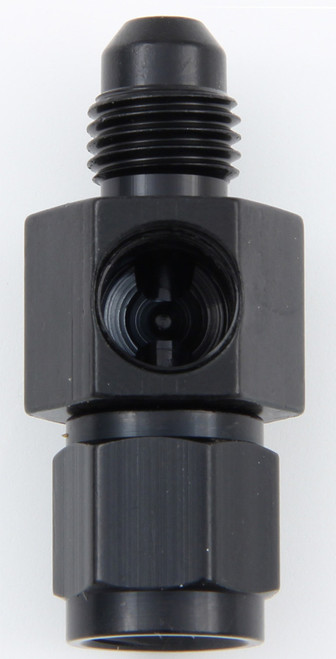 Fitting - Gauge Adapter - Straight - 4 AN Female to 4 AN Male - 1/8 in NPT Gauge Port - Aluminum - Black Anodized - Each