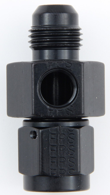 Fitting - Gauge Adapter - Straight - 6 AN Female to 6 AN Male - 1/8 in NPT Gauge Port - Aluminum - Black Anodized - Each