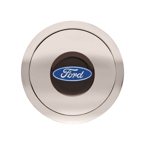 Horn Button - GT9 - Ford Blue Oval - Aluminum - Polished - 9-Bolt Steering Wheels - Each