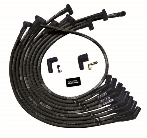 Spark Plug Wire Set - Ultra - Spiral Core - 8 mm - Sleeved - Black - 135 Degree Plug Boots - HEI Style Terminal - Small Block Ford - Kit