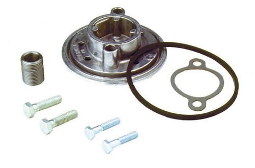 Oil Filter Adapter - Canister to Spin On Filter - 13/16-16 in Center Thread - 1/4 in Bolts - Aluminum - Natural - Small Block Chevy - Each