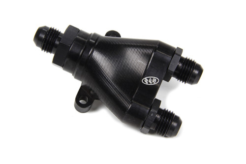 Fitting - Y Block - 6 AN Male Inlet - Dual 6 AN Male Outlets - Aluminum - Black Anodized - Each