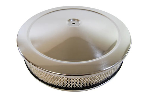 Air Cleaner Assembly - 14 in Round - 3 in Tall - 5-1/8 in Carb Flange - Raised Base - Steel - Chrome - Kit