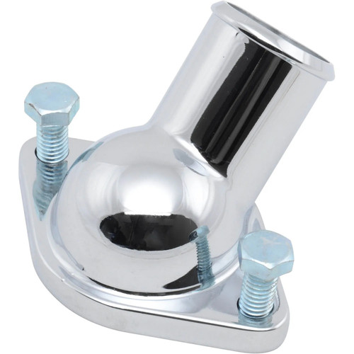 Water Neck - 45 Degree - 1-1/2 in ID Hose - Gasket / Hardware Included - Steel - Chrome - Chevy V8 - Each