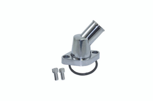 Water Neck - 45 Degree - 1-1/2 in ID Hose - Swivel - O-Ring - Hardware Included - Aluminum - Polished - Chevy V8 - Each