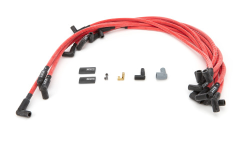 Spark Plug Wire Set - High Performance - Spiral Core - 10 mm - Red - 90 Degree Plug Boots - HEI Style - Under Headers - Big Block Chevy - Kit