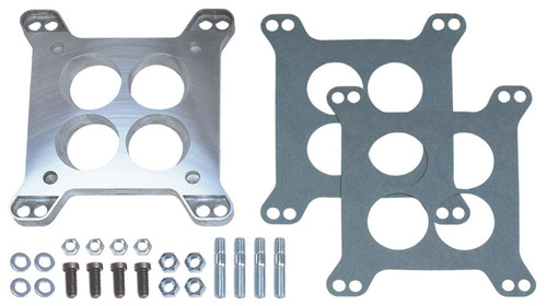 Carburetor Adapter - 0.5 in Thick - 4 Hole - Square Bore to Small Square Bore - Gaskets / Hardware Included - Aluminum - Natural - Each