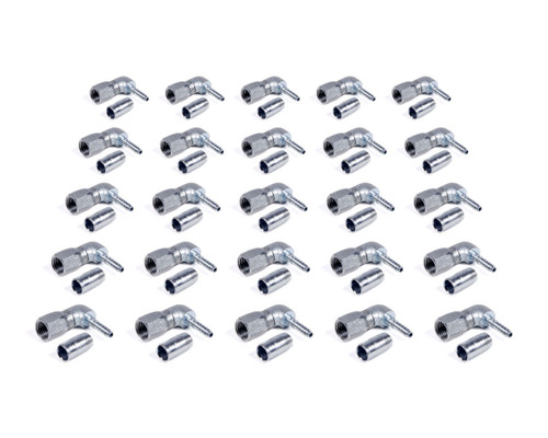 Fitting - Hose End - 90 Degree - 3 AN Hose Crimp to 3 AN Female - Steel - Zinc Oxide - Set of 25