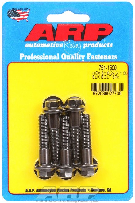 Bolt - 5/16-24 in Thread - 1.5 in Long - 3/8 in Hex Head - Chromoly - Black Oxide - Universal - Set of 5