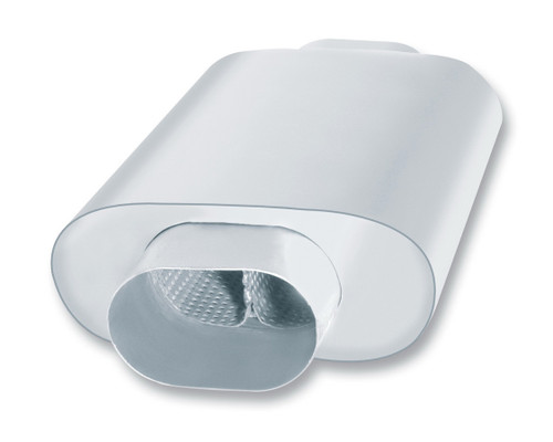 Muffler - XR-1 Race Line - 3.5 in Oval Center Inlet - 3.5 in Oval Center Outlet - 12 x 3 x 7.875 in Oval Body - 16 in Long - Stainless - Natural - Universal - Each