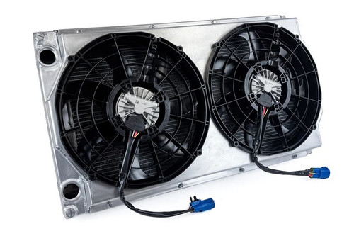 Radiator - 27.75 in W x 18.661 in H x 3.543 in D - Dual Pass - Driver Side Inlet - Driver Side Outlet - Fan / Shroud Included - Aluminum - Brushed - Universal - Each