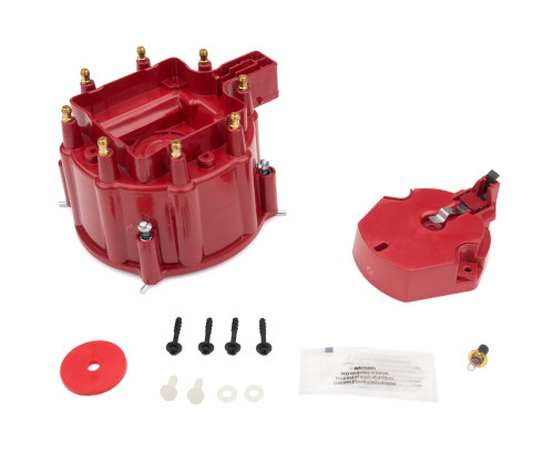 Distributor Cap - HEI Style Terminals - Brass Terminals - Twist Lock - Plastic - Red - Non-Vented - Chevy V8 - Kit