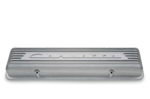 Valve Cover - 2.75 in Tall - Finned - Corvette Logo - Aluminum - Natural - Small Block Chevy - Each