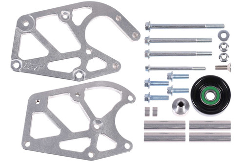 Power Steering Pump Bracket - Driver Side - Head Mount - Idler Pulley / Hardware Included - Aluminum - Clear Anodized - GM GenV LT-Series - Kit