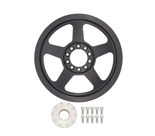 Power Steering Pump Pulley - Serpentine - 6-Rib - 6.25 in Diameter - Hub Included - Aluminum - Black Anodized - GM LS-Series - GM Fullsize Truck Pump - Each