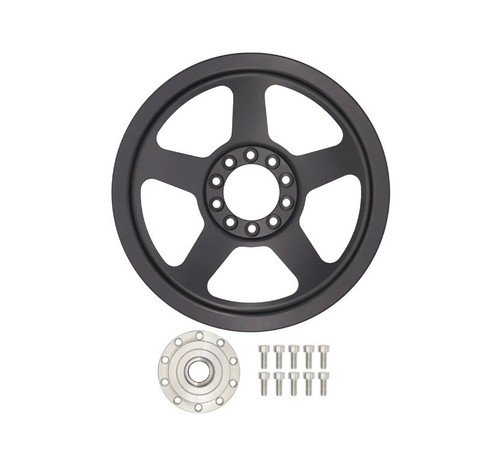 Power Steering Pump Pulley - Serpentine - 6-Rib - 6.25 in Diameter - Hub Included - Aluminum - Black Anodized - GM LS-Series - 2010-13 Chevy Camaro Pump - Each