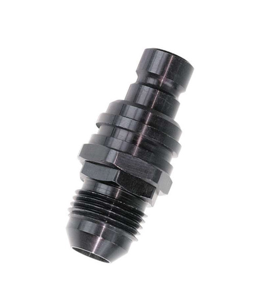 Quick Release Adapter - 5000 Series - Straight - 8 AN Male to Quick Release Plug - Valved - FKM Seal - Aluminum - Black Anodized - Each