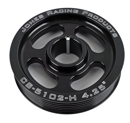 Crankshaft Pulley - Serpentine - 6-Rib - 4.25 in Diameter - 1 in Wide - 1-1/8 in Mandrel - 1/8 in Keyway - Aluminum - Black Anodized - Each
