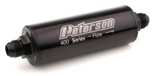 Oil Filter - 400 Series - In-Line - 75 Micron Stainless Screen - 12 AN Male Inlet - 12 AN Male Outlet - Bypass - Aluminum - Black Anodized - Each