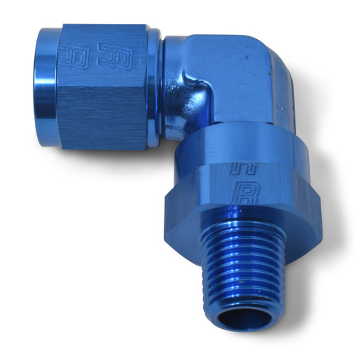 Fitting - Adapter Fitting - 90 Degree - 6 AN Female to 3/8 in NPT Male Swivel - Aluminum - Blue Anodized - Each