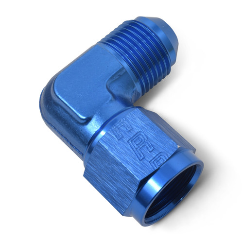 Fitting - Adapter Fitting - 90 Degree - 4 AN Female Swivel to 4 AN Male - Aluminum - Blue Anodized - Each