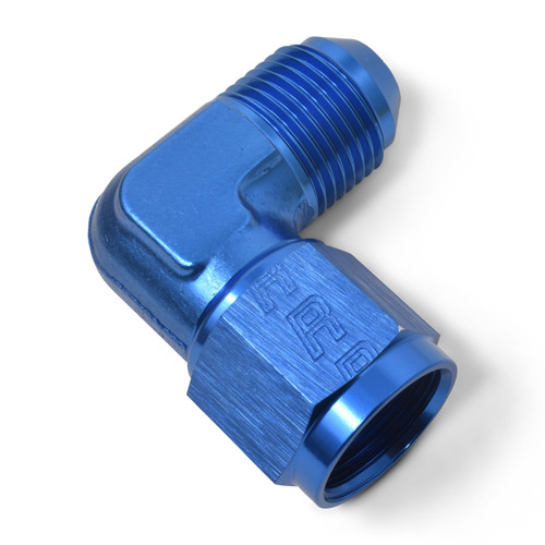 Fitting - Adapter Fitting - 90 Degree - 10 AN Female Swivel to 10 AN Male - Aluminum - Blue Anodized - Each
