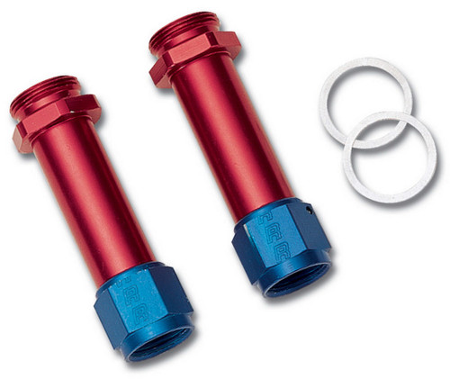 Fitting - Adapter - Straight - 8 AN Female Swivel to 7/8-20 in Male - 3-1/4 in Long - Aluminum - Blue / Red Anodized - Pair