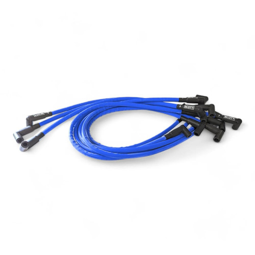 Spark Plug Wire Set - High Performance - Spiral Core - 10 mm - Blue - 90 Degree Plug Boots - HEI Style - Under Headers - Small Block Ford - Kit