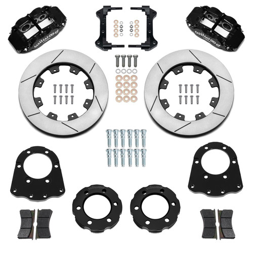 Brake System - Forged Narrow Superlite 6R Big Brake - Front - 6 Piston Caliper - 12.19 in Slotted Iron Rotor - Aluminum - Black Powder Coat - GM Fullsize SUV 1971-91 - Kit