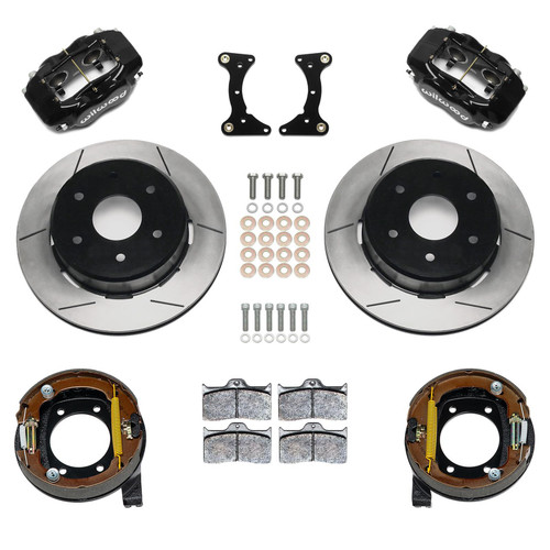 Brake System - Forged Dynalite - Rear - 4 Piston Caliper - 12.19 in Slotted Iron Rotor - Aluminum - Black Powder Coat - GM Fullsize SUV 1971-91 - Kit