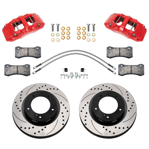 Brake System - Aero6-DM - Front - 6 Piston Caliper - 13.39 in Drilled / Slotted Iron Rotor - Aluminum - Red Powder Coat - Toyota Fullsize Truck 2007-15 - Kit
