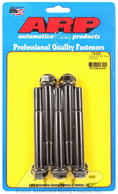 Bolt - 1/2-20 in Thread - 4.000 in Long - 9/16 in Hex Head - Washers Included - Chromoly - Black Oxide - Universal - Set of 5