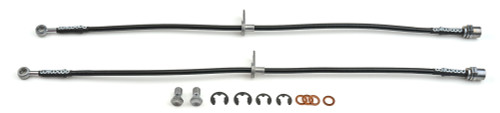 Brake Hose Kit - Flexline - DOT Approved - 23.75 in Long - 3 AN Hose - 3 AN Female Inlet - 10 mm Banjo Outlet - Washers / Clips / Hardware Included - Black Rubber Coated - Front - Scion TC 2005-10 - Pair