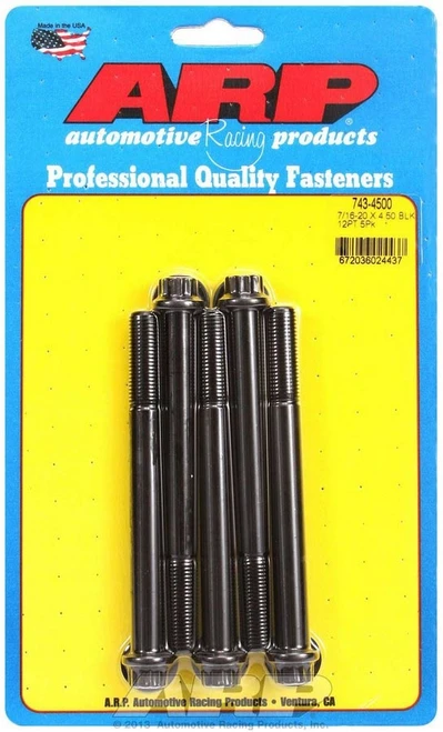 Bolt - 7/16-20 in Thread - 4.500 in Long - 7/16 in 12 Point Head - Chromoly - Black Oxide - Universal - Set of 5
