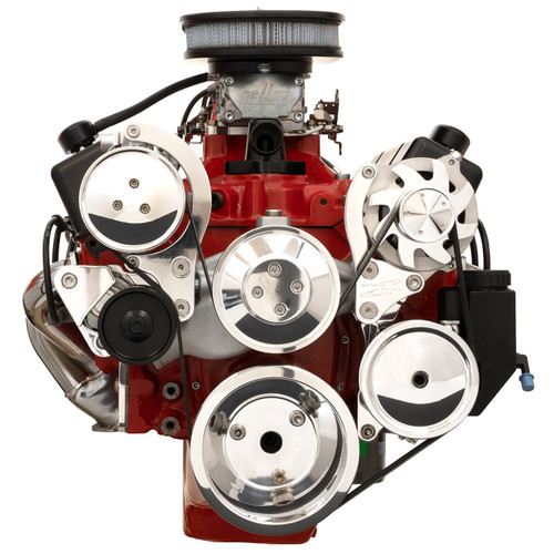 Pulley Kit - Street Trac - Smooth - 6-Rib Serpentine - Aluminum - Polished - Small Block Chevy - Kit