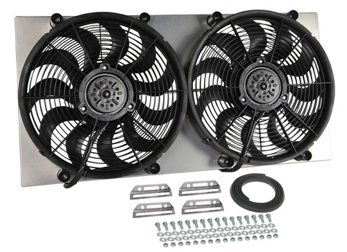 Electric Cooling Fan - Powerpack - Dual 17 in Fan - Puller - 4800 CFM - 12V - Curved Blade - 34 x 17.25 in - 3.75 in Thick - Aluminum Shroud - Plastic - Kit