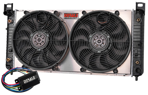Radiator and Fan - Severe Duty - 34 in W x 17.25 in H x 3.75 in D - Driver Side Inlet - Passenger Side Outlet - Fan / Shroud Included - Aluminum - Natural - GM Fullsize Truck 1999-2014 - Kit