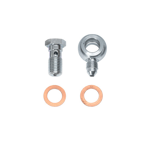 Fitting - Adapter Banjo - 3 AN Male to 7/16-20 in Banjo - Crush Washer - Steel - Zinc Plated - Each