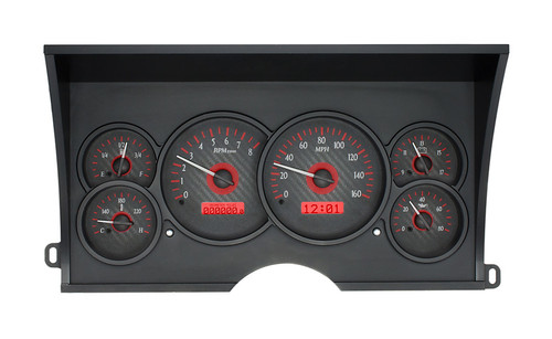 Gauge Kit - VHX - Electric - Analog - Fuel Level / Oil Pressure / Speedometer / Tachometer / Voltmeter / Water Temperature - Carbon Fiber / Red Face - GM Fullsize Truck 1988-94 - Kit