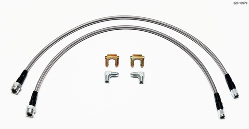 Brake Hose Kit - Flexline - DOT Approved - 24 in Long - 3 AN Hose - 3 AN straight Inlet - 12 mm Inverted Flare Outlet - Fittings Included - Braided Stainless - Front - GM Fullsize Truck 2007-19 - Kit