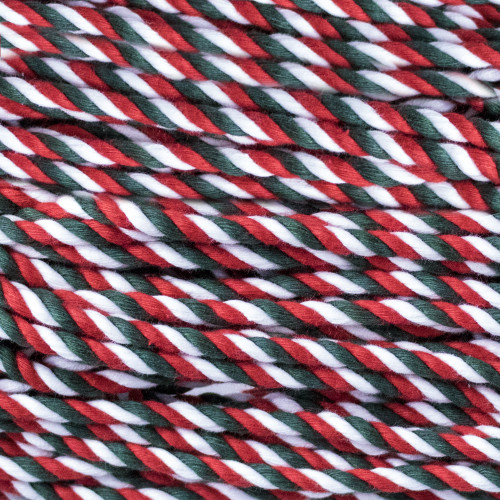 3-Strand Twisted Cotton 1/4 inch Rope - Holly Jolly