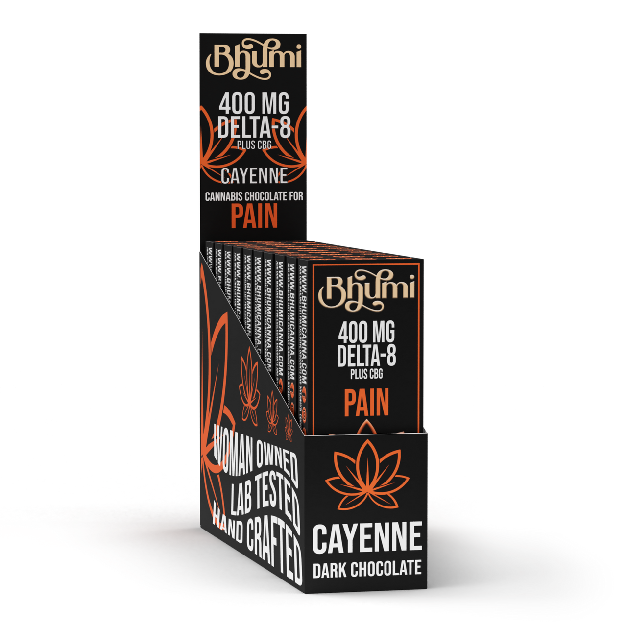 Cayenne Dark Chocolate Pain Bar 10-Pack (D8 + CBG) - Bhūmi Wholesale