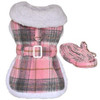 Doggie Design Sherpa-Lined Dog Harness Coat - Pink & White Plaid 